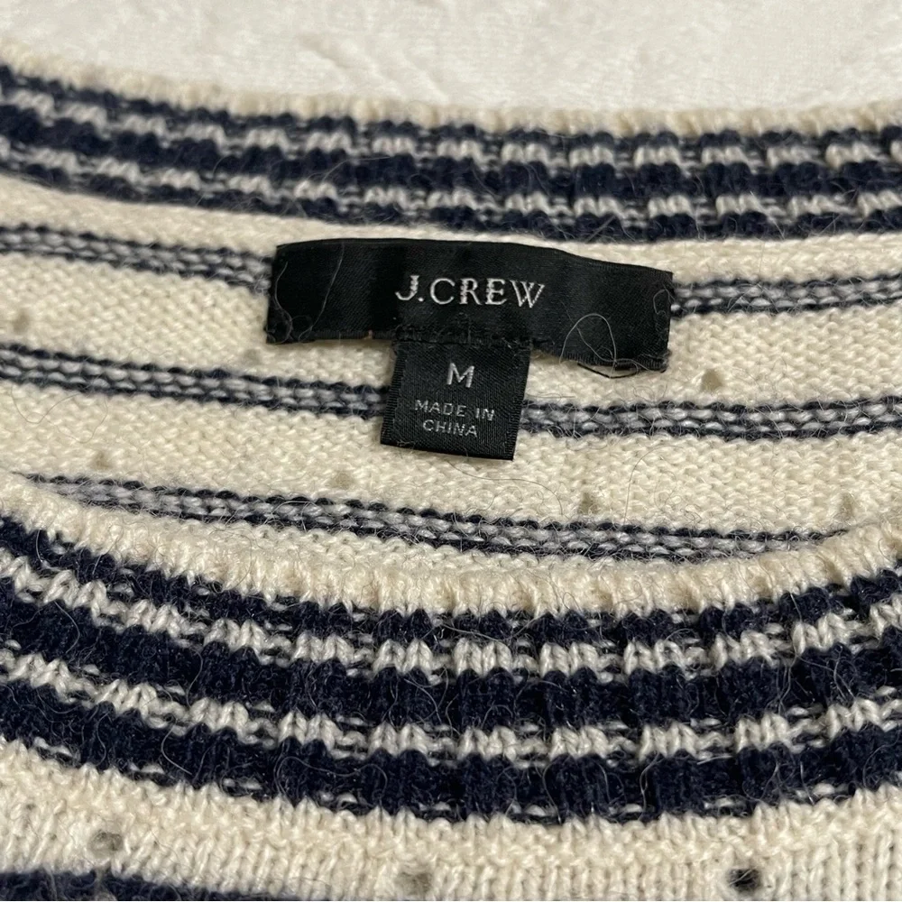 J. Crew Pointelle Sweater Crewneck Stripe Wool Alpaca Blend Casual‎ Preppy
